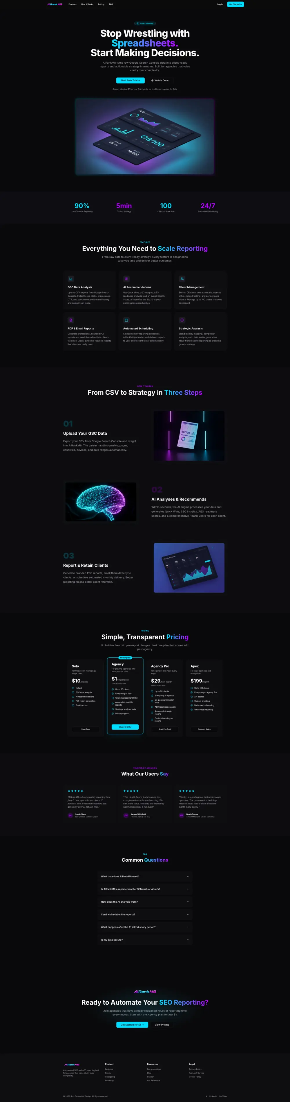 AIRankM8 Landing Page full homepage