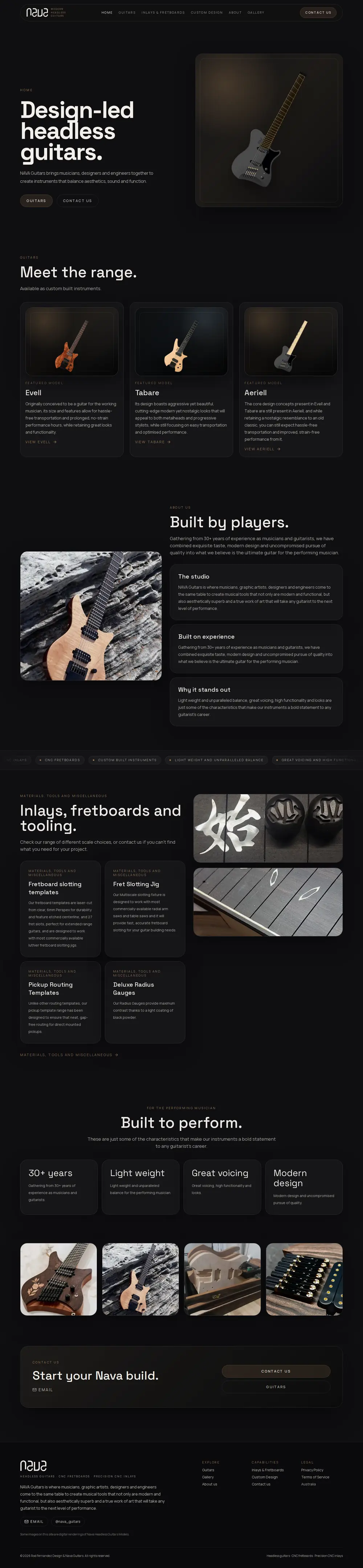 NAVA Headless Guitars full homepage